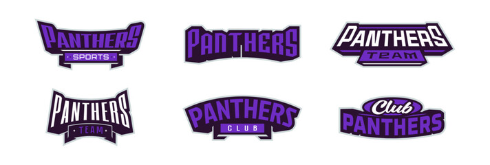 A set of bold fonts for panther mascot logo. Collection of text style lettering for esports, mascot logo, sports team, college club logo. Font on ribbon. Vector illustration isolated on background
