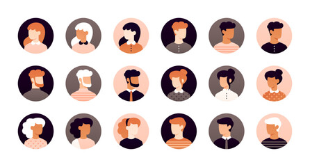 Smiling people avatar set. Different men and women characters collection. Isolated vector illustration. - obrazy, fototapety, plakaty