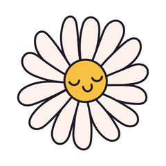 Obraz premium Stickers in trendy retro cartoon style. Smiling cute flower. Vector illustration