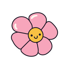Stickers in trendy retro cartoon style. Smiling cute flower. Vector illustration