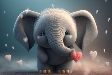 A Cute Little Elephant with Hearts for Valentine's Day