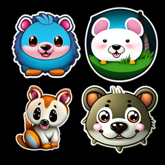 Fototapeta premium Cute animal sticker cat dog mouse deer with outlined isolated to print. Generative AI.