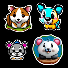 Fototapeta premium Cute animal sticker fox mouse dog mouse panda with outlined isolated to print. Generative AI.