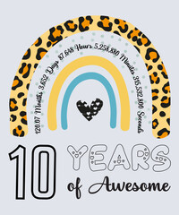 10th Birthday T-Shirt,10 Years Of Awesome, Typography Design, Milestone Birthday Gift