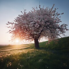 Obraz premium Beautiful Cherry Blossom Tree, Generative AI 