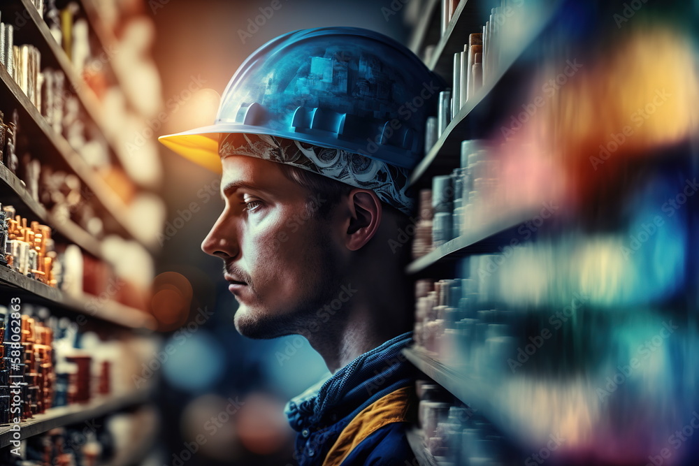 Poster technological engineer portrait ensuring high-quality and precise production quota on factory assemb