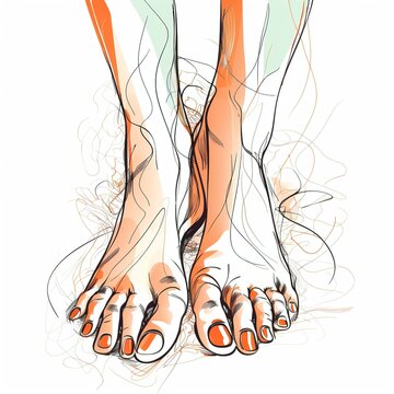 Drawn woman feet illustration on white background, generative AI