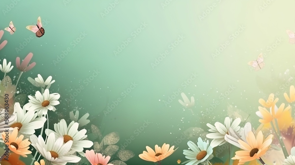 Poster spring themed background illustration with empty copyspace, generative ai