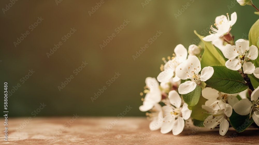 Poster spring themed background illustration with empty copy space, generative ai