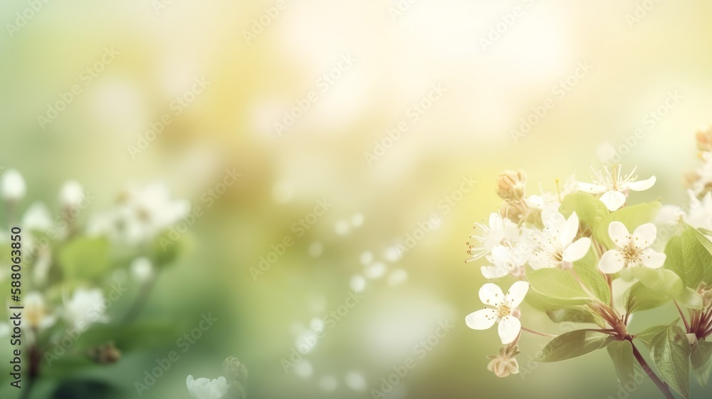 Poster spring themed background illustration with empty copy space, generative ai