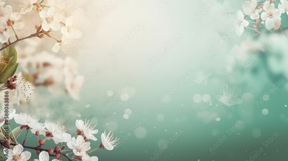 Poster spring themed background illustration with empty copy space, generative ai