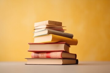 Stacks of book isolated on orange background. Generative AI