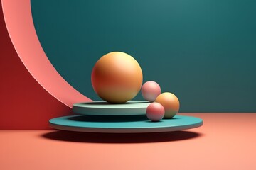 Balanced Pastel coloured spheres one a colourful background. Generative AI Illustration