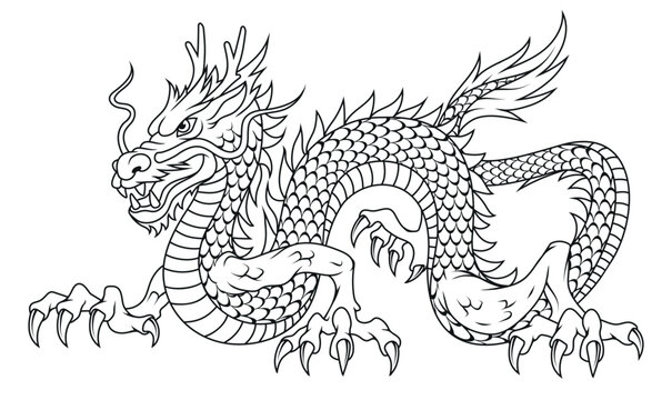 Chinese dragon. Vector illustration sketch of a traditional Chinese mythical animal