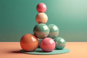 Balanced Pastel coloured spheres one a colourful background. Generative AI Illustration