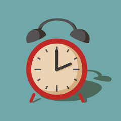 Alarm clock red wake-up time isolated on background in flat style. Vector illustration