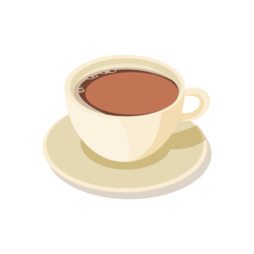 White coffee mug with steam in flat design style. Vector illustration