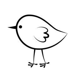 Cute bird line art contour outline black and white isolated vector illustration. Wildlife pictogram design element. Pet store icon or logo. Nature forest clipart. Simple cartoon style. Cute animals.
