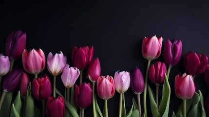 Fototapeta premium tulips background with empty copyspace Colorful background or banner for a flower shop, garden or anything plant related, generative AI