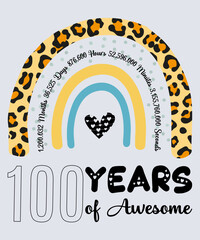 100th Birthday T-Shirt, 100 Years Of Awesome, Typography Design, Milestone Birthday Gift