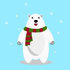 Polar Bear Cartoon Character. A Cute Polar Bear Wearing Scarf Vector illustration for Merry Christmas and Happy New Year Eps 10