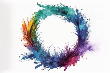 Fototapeta na wymiar Exploding of rainbow colored powder explosion in circle shape isolated on white background. Inspiration of multicolor shading festival. Finest generative AI.