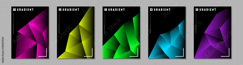 Poster abstract black poster collection with colorful gradient geometric shapes. cover set in minimal style
