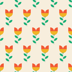 Colorful seamless floral pattern - geometric design. Vintage trendy background with flowers. Vector illustration. Textile endless print