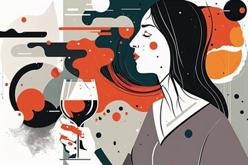 Woman drinking wine on bright background, created with Generative AI technology