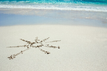 beautiful drawing on the sand near the sea shore background