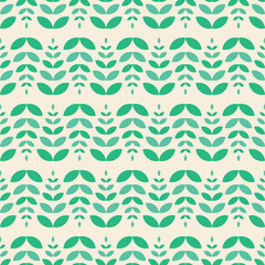 Green seamless floral pattern - geometric vintage design. Abstract trendy background. Textile endless print