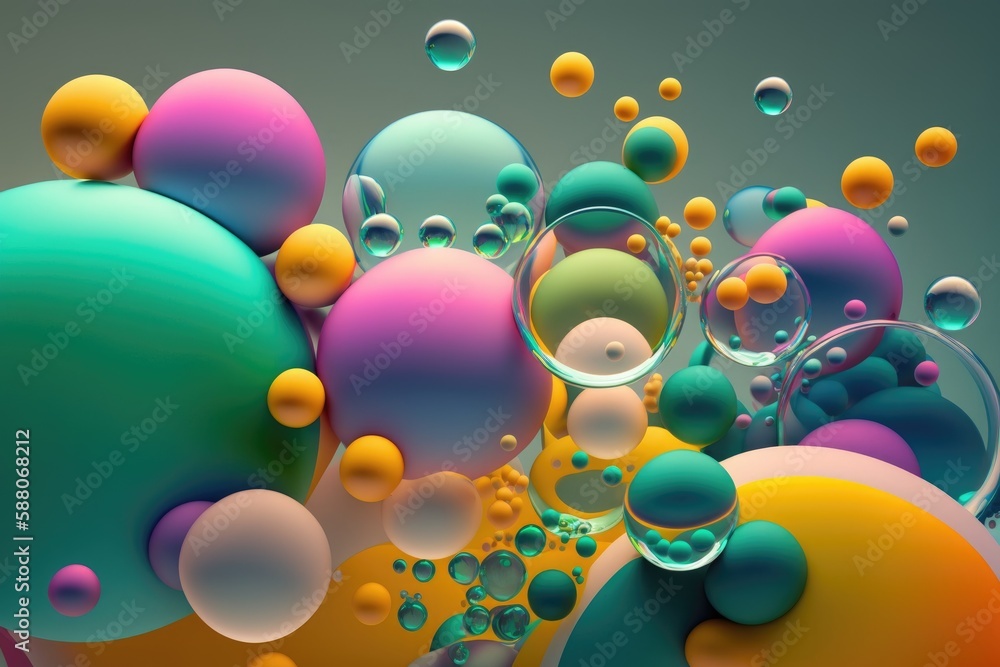 Poster abstract colorful background with circles and bubbles. 3d illustration.