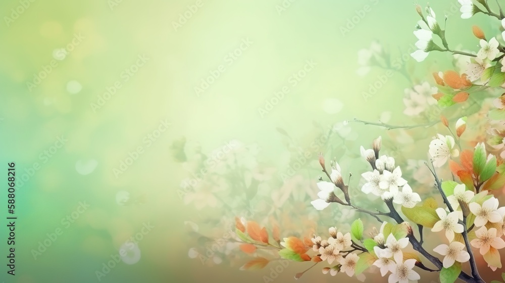 Poster spring themed background illustration with empty copyspace, generative ai