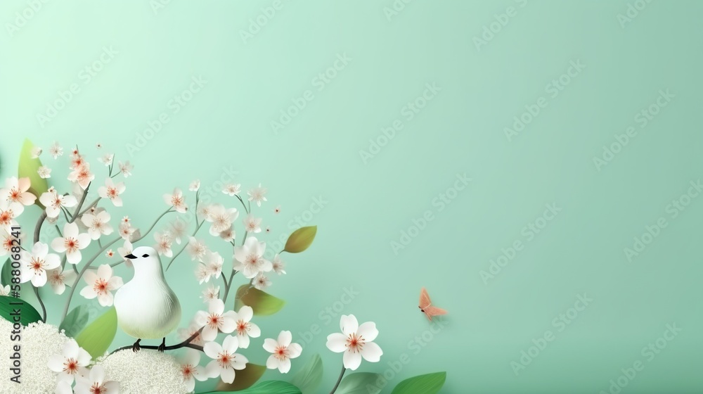 Poster spring themed background illustration with empty copyspace, generative ai