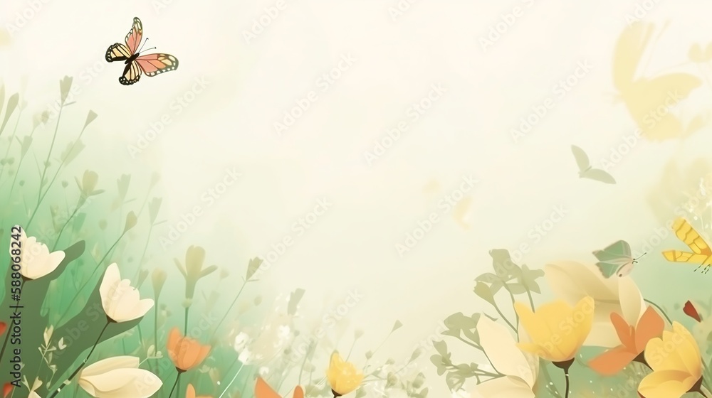 Poster spring themed background illustration with empty copyspace, generative ai