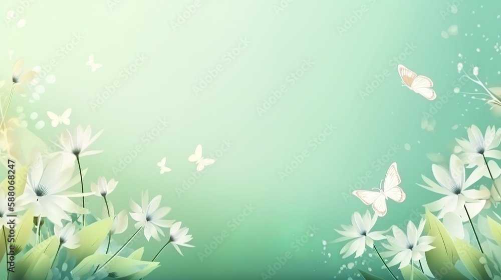 Poster spring themed background illustration with empty copyspace, generative ai