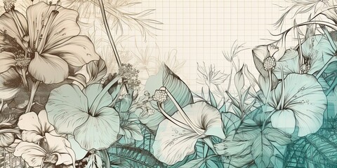 technical drawing of Tropical floral background Generative AI art