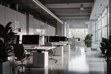 Obraz na płótnie Canvas Modern, high-tech office space featuring sleek, minimalist furniture created with AI