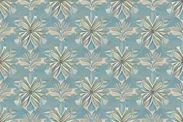 Abstract blue flower and leaves seamless pattern background. Flower and leaf clip illustration texture. Generative AI.
