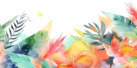 Fototapeta na wymiar Watercolor of Tropical floral background Generative AI art
