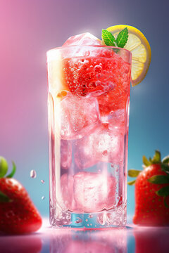 Fresh strawberry limonate with ice and mint. Summer soda. Generative AI