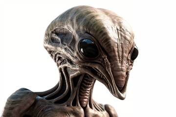 Close-up of a Grey Alien on a White Background, Generative ai