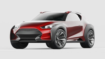 Fototapeta na wymiar 3D rendering of a brand-less generic SUV concept car in studio environment