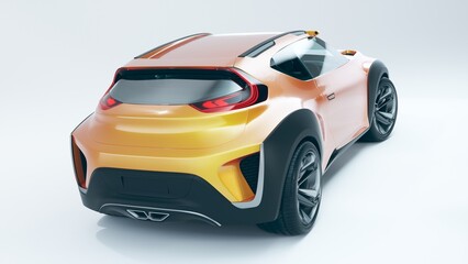 3D rendering of a brand-less generic SUV concept car in studio environment