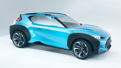 Obraz na płótnie Canvas 3D rendering of a brand-less generic SUV concept car in studio environment