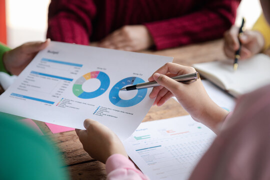 Group businessman attended a meeting with executives of startup companies, startup company sales team meetings, brainstorming and summary of company performance. Business strategy management concept.