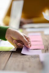 The meeting between co-founders of startups, startup company sales team meetings, brainstorming and summary of company performance. Business strategy management concept.