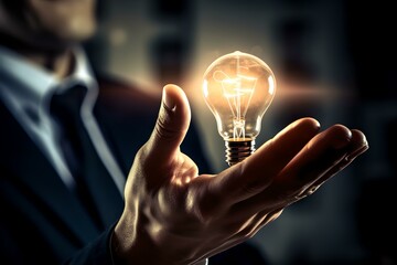 Man with light bulb having ideas
