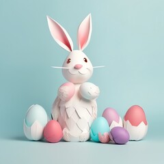 Cute Easter Bunny Paper art, Generative AI, 