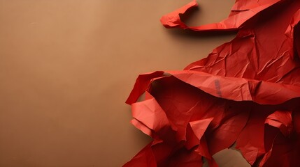 Crumpled Red Paper Tape on Textured Cardboard